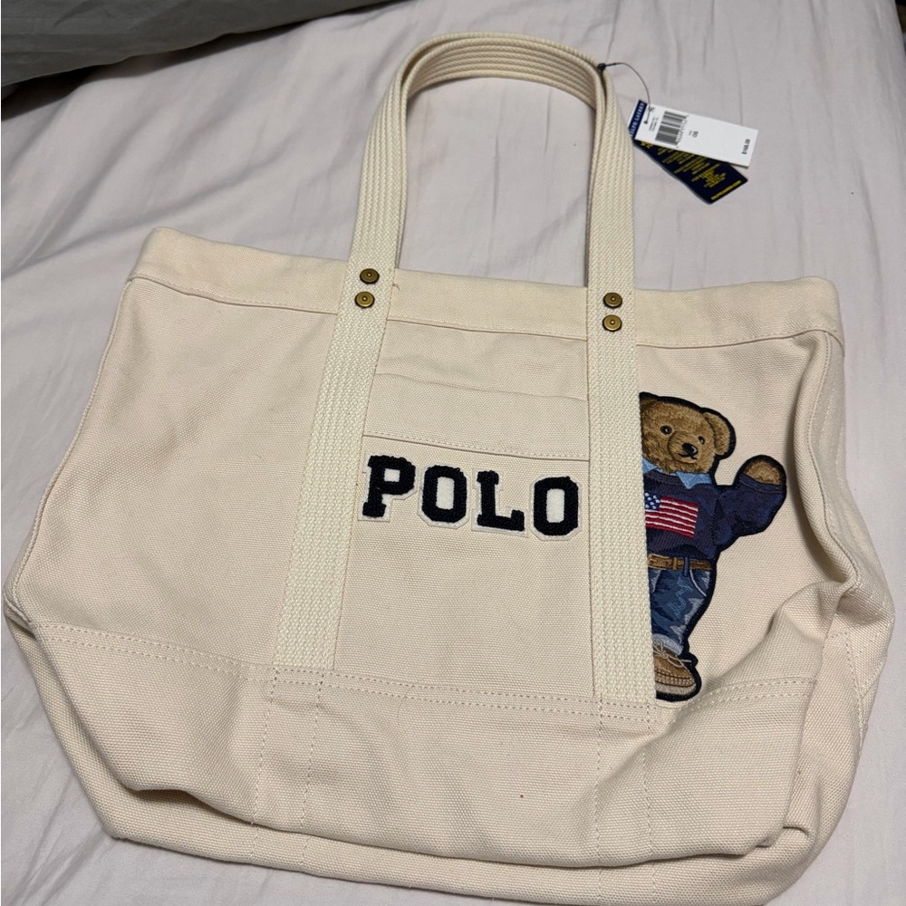 Polo by Ralph Lauren Beige Tote with Bear Design